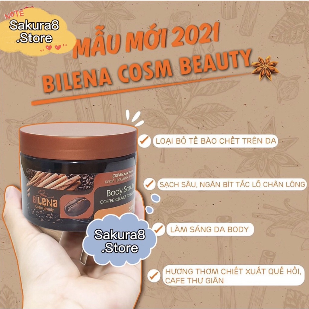 [FREESHIP]Tẩy tế bào chết body quế hồi cà phê Nga hãng Bilena mẫu mới 380g | BigBuy360 - bigbuy360.vn