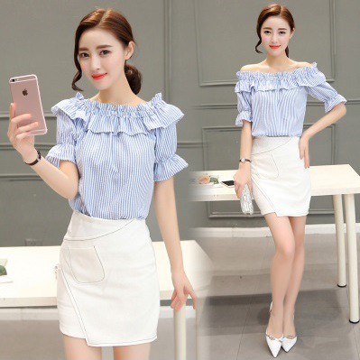 Áo kiểu nữ trễ vai cổ nhún bánh bèo ale26
