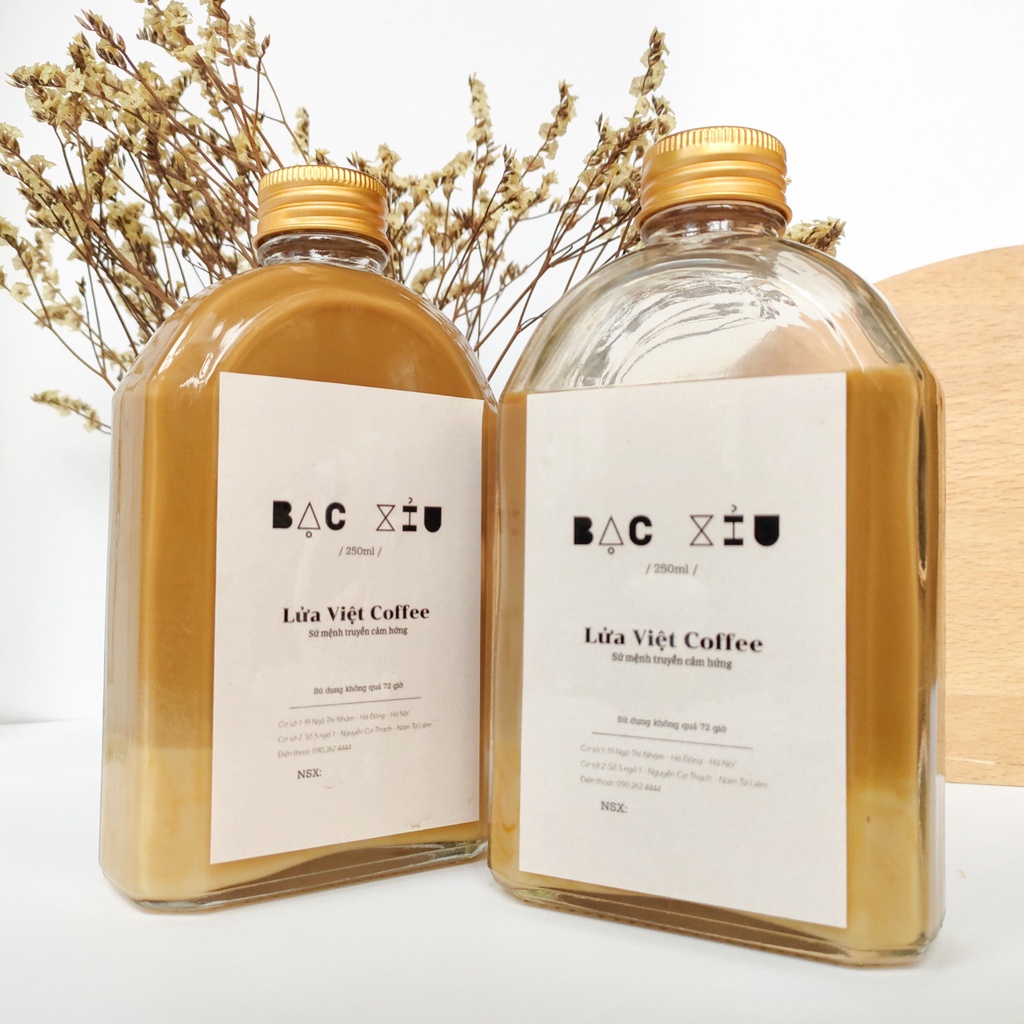 Chai Cà phê Bạc Xỉu 250ml cafe đóng chai thủy tinh dày đẹp sang trọng tinh tế có quai đan dây sản phẩm bảo vệ môi trường