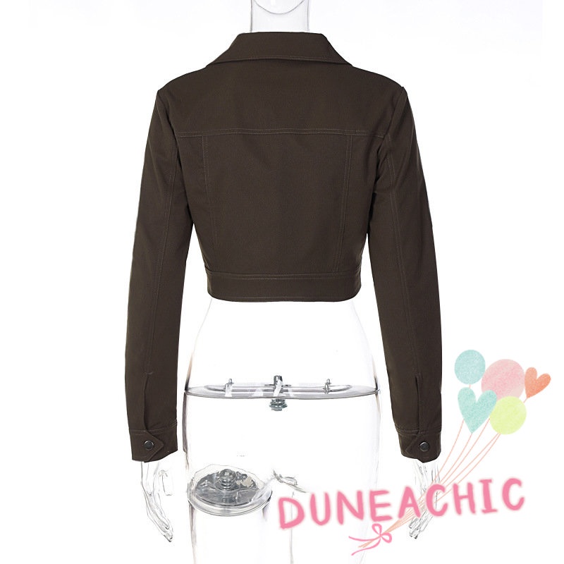 DUNEA Áo Khoác Tay Dài Phối Túi Phong Cách Đường Phố Cá Tính Cho Nữ