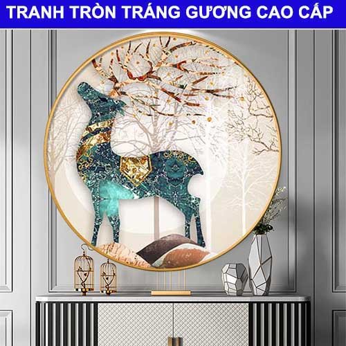 Tranh tráng gương hươu nai tranh treo tường phòng khách tranh trang trí phòng ngủ chất liệu tráng gư