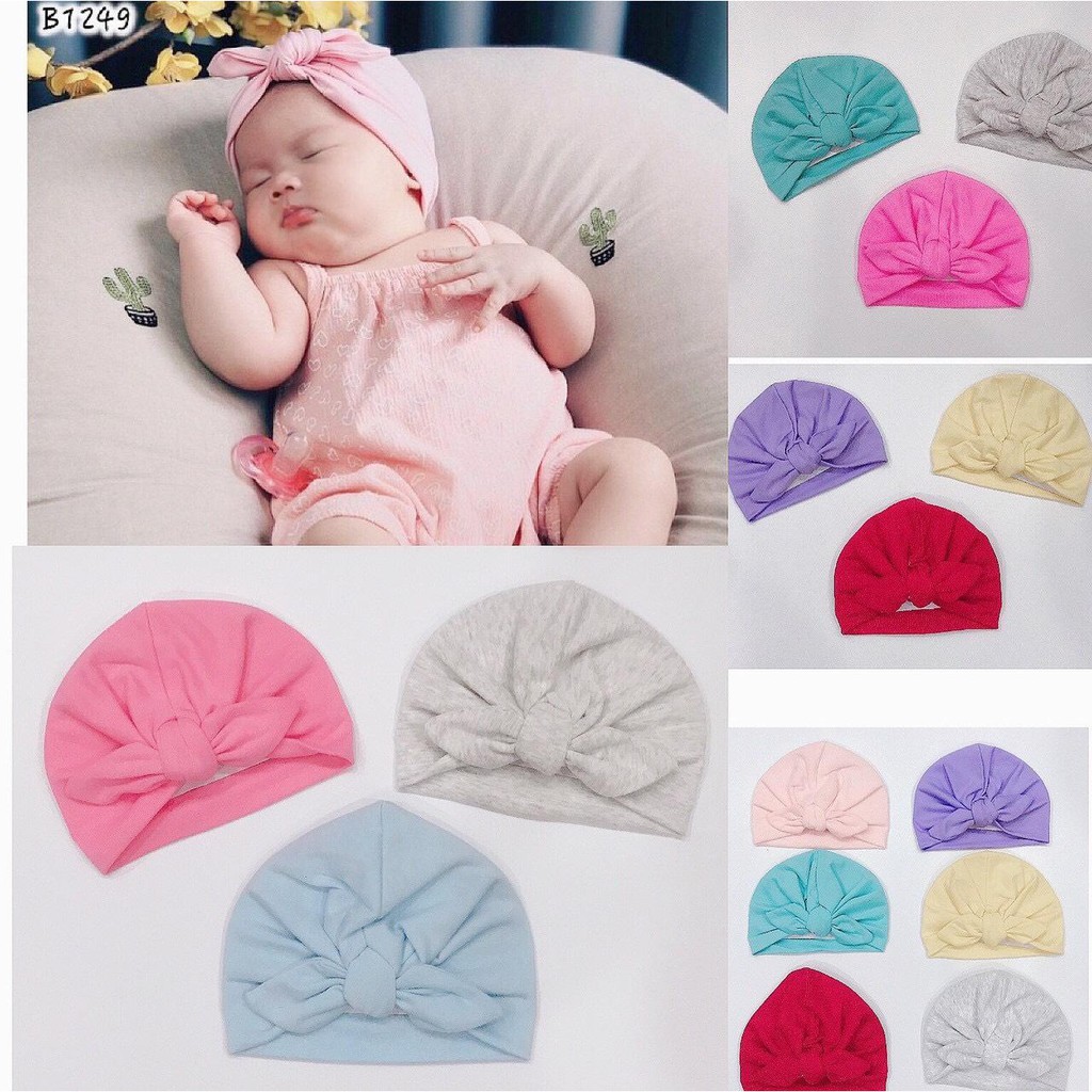 Mũ turban nơ nhỏ siêu xinh cho bé gái, nón tuban trùm đầu cho bé sơ sinh chất cotton mềm mại