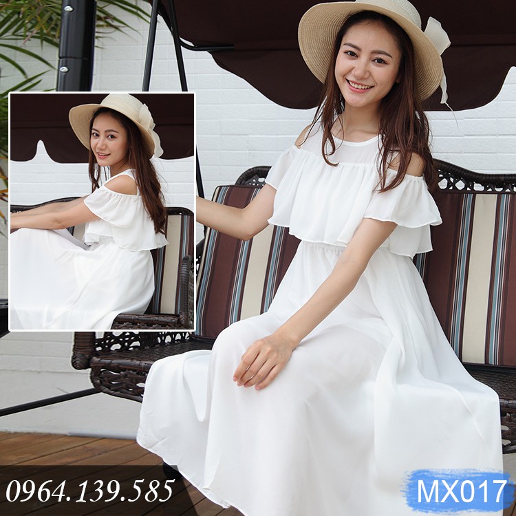 Váy maxi xòe voan đẹp trơn màu, đầm đi biển có bèo xinh xắn, dễ mặc, có size lớn 2XL | MX017