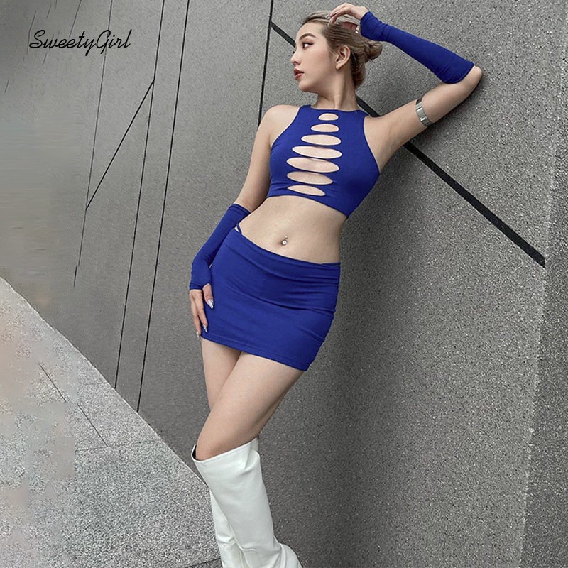 Bộ Đồ Thời Trang 2022 Màu Trơn Cổ Tròn Khoét Lỗ Dáng Ôm Gợi Cảm Cho Nữ