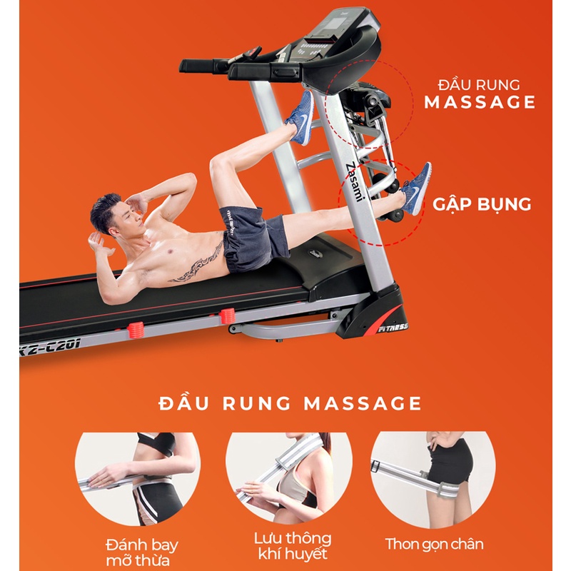 Máy chạy bộ FUJILA với 12 chức năng khác nhau - Chạy bộ, khung tập bụng, đầu rung massage, đĩa xoay eo - Công suất lớn