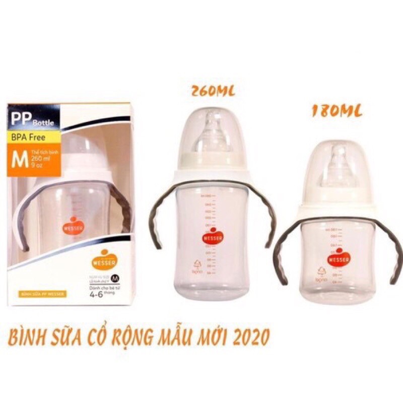 BÌNH SỮA PP WESSER HÀN QUỐC CỔ HẸP 60Ml, 140Ml, 250Ml / CỔ RỘNG 180Ml, 260Ml