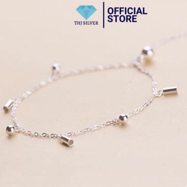 Lắc chân nữ họng đơn mix bi ống chuẩn bạc ta (ảnh thật)
