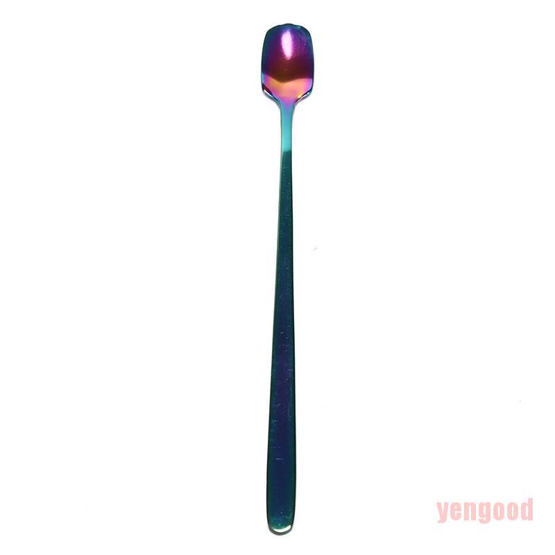 Muỗng thép không gỉ đầu vuông cán dài nhiều màu sắc