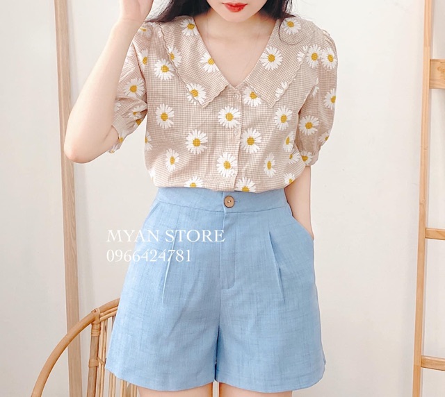 Vải caro hoa cúc to may váy áo mùa hè mềm mát