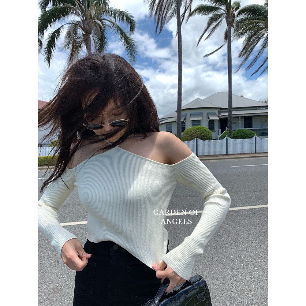 Áo dệt kim thiết kế trễ vai phong cách Hàn Quốc gợi cảm cho nữ