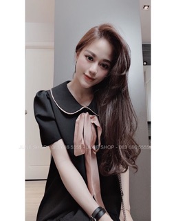 Váy suông đuôi cá cổ sen kèm nơ