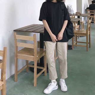 QUẦN BAGGY KAKI SUÔNG BASIC ĐEN/BE UNISEX