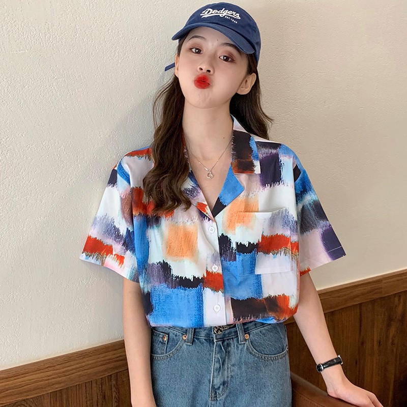 Áo sơ mi họa tiết Leeva Shop dáng rộng màu sắc: 7mau