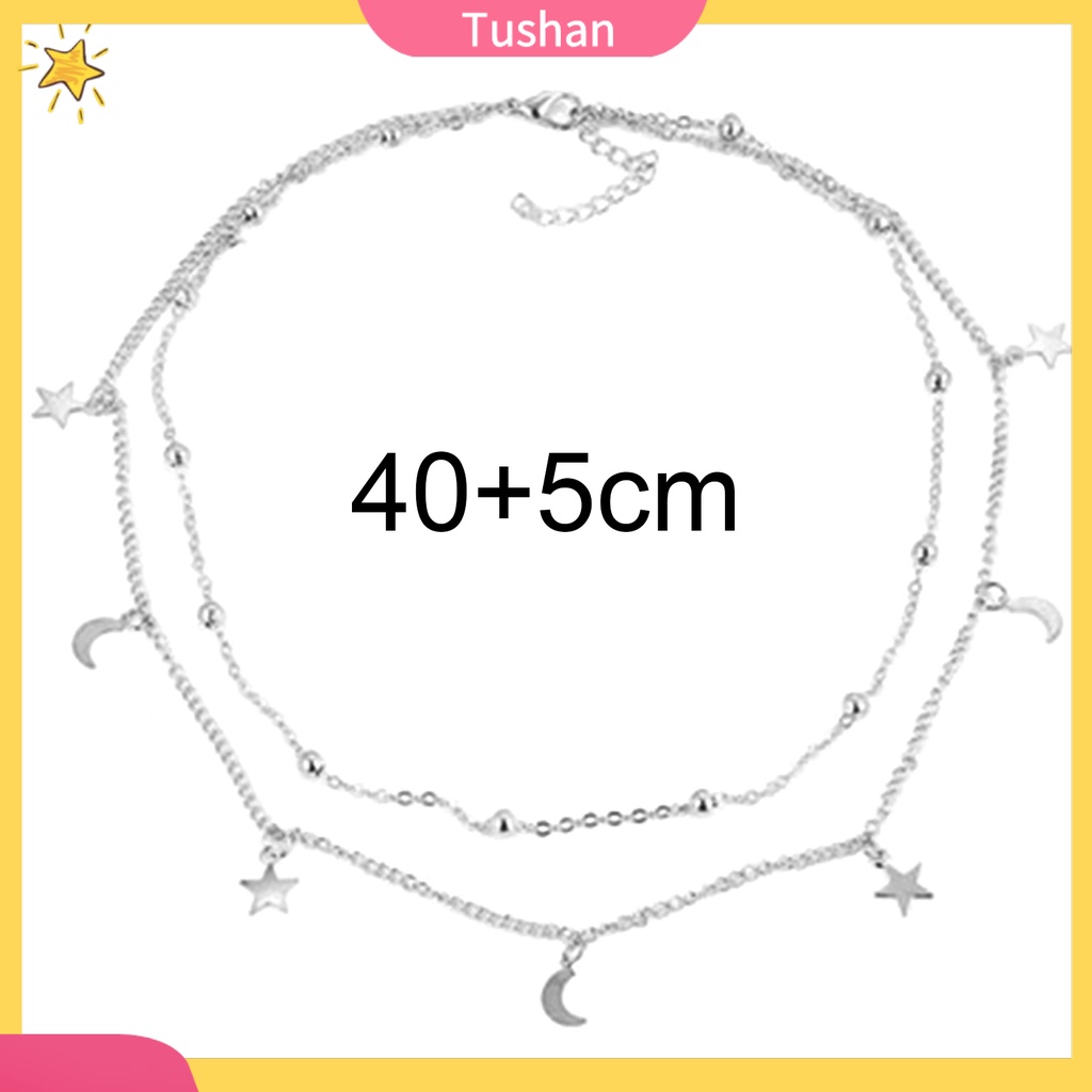 Dây Chuyền Hợp Kim Hai Lớp Hình Mặt Trăng Và Ngôi Sao Thời Trang Cho Nữ
