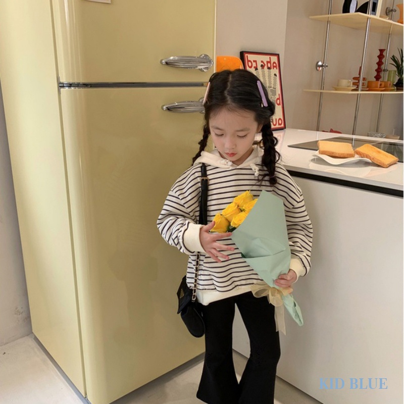 Áo Hoodie Dài Tay Họa Tiết Kẻ Sọc Phong Cách Hàn Quốc