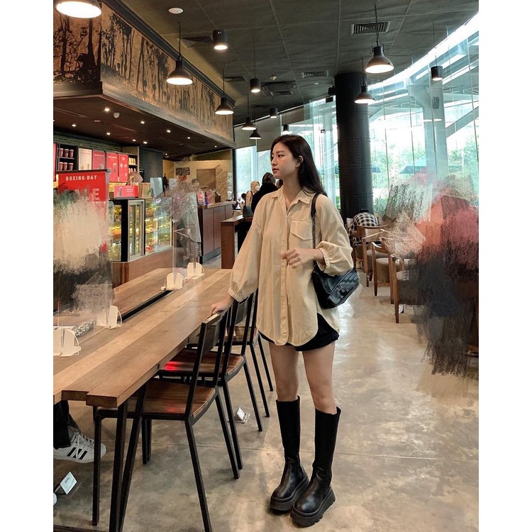 Sơ mi Form rộng túi ngực và bo tay