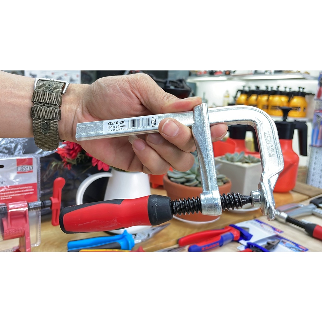Cảo kẹp gỗ chữ F độ mở 100mm, sâu ngàm 60mm. Hàng chính hãng BESSEY GZ10-2K. Sản xuất tại Đức