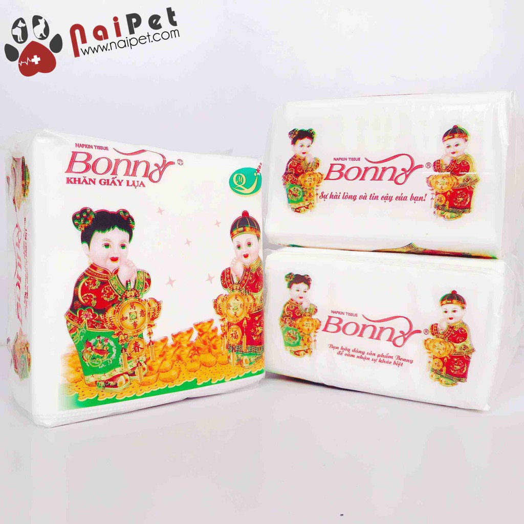 Giấy Ăn Lụa Vuông Vệ Sinh Mềm Bonny Em Bé100 Tờ x 10 Bịch