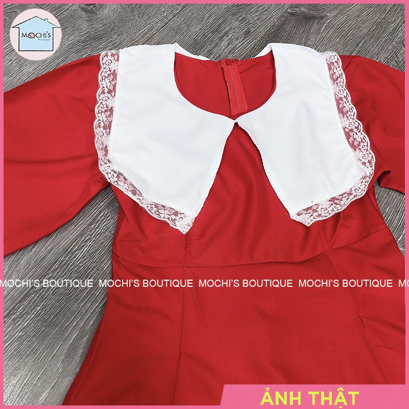 Váy đầm đỏ dáng xòe cổ bẻ, mẫu váy đầm mặc tết siêu xinh, kiểu dáng dễ mặc - M045 | BigBuy360 - bigbuy360.vn