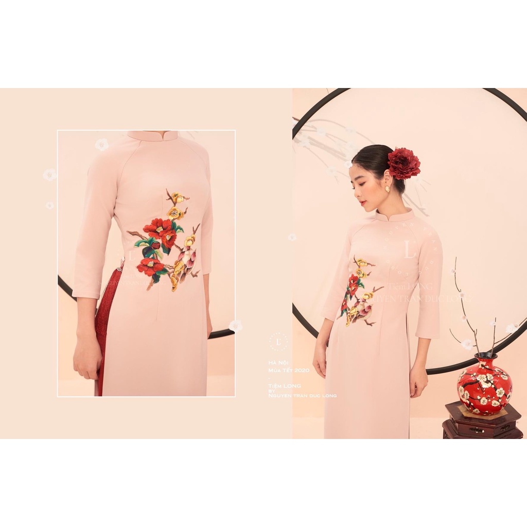 Set Áo dài Tiệm Long "Họa tiết hoa mai thêu tay"