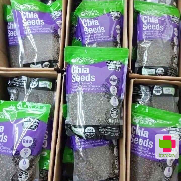 Hạt chia hữu cơ Absolute Organic Chia Seeds, Úc (1kg) hỗ trợ làm đẹp, da mịn màng, khỏe mạnh cho mọi lứa tuổi