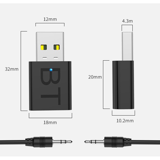 USB Bluetooth 5.0 thu tín hiệu âm thanh cho xe hơi - Bộ thu phát tín hiệu Bluetooth 5.0 không dây cho TV đa năng