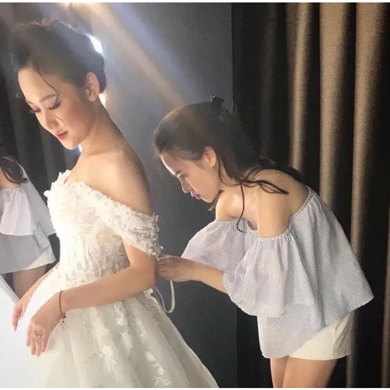 Áo zara sơ mi bẹt vai bèo điệu