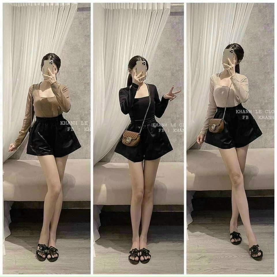 Quần Short Da Nữ Thời Trang - Quần Sóc Da Cạp Chun To Dáng Xòe Hàng Cao Cấp Kanimi-LNS