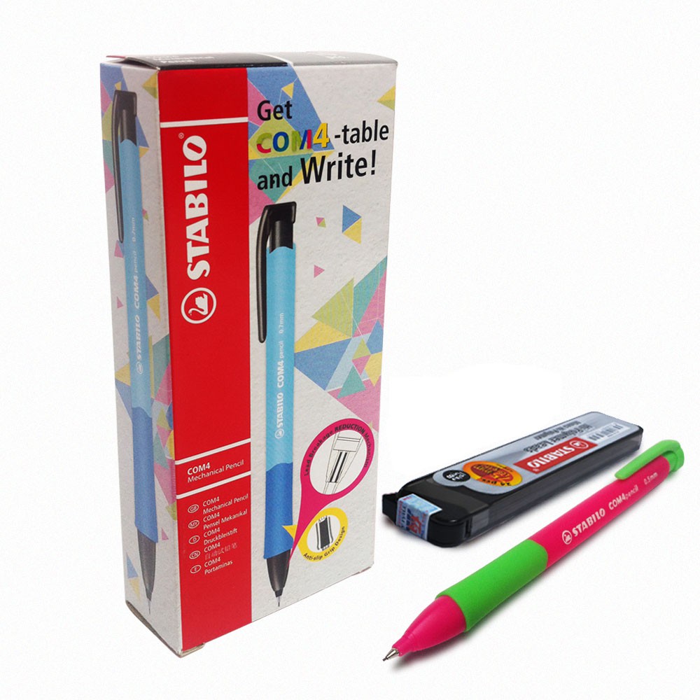 Combo Hộp 10 bút chì bấm STABILO COM4pencil 0.5/0.7mm + tuýp ruột PC3206R24-2B + tẩy ExamGrade ER196E (MP663/10R+)