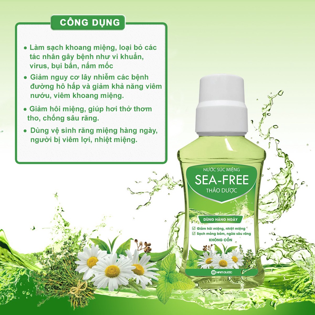 Combo 2 chai nước súc miệng diệt khuẩn Sea-free thảo dược làm sạch mảng bám hạn chế sâu răng, giúp thơm miệng 250ml/chai