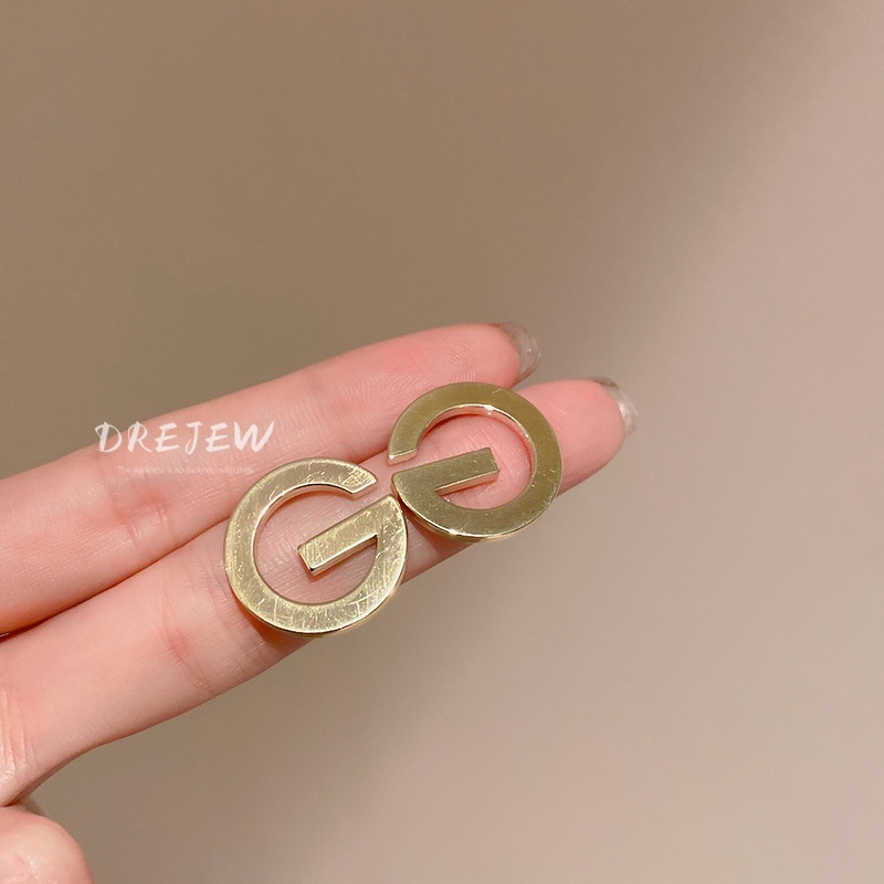 DREJEW Khuyên tai kim loại hình chữ G đơn giản thời trang dễ phối đồ
