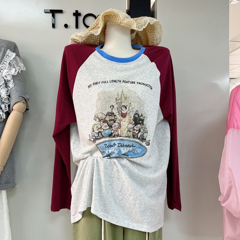 Jiashucheng Áo Thun Tay Dài Dáng Rộng Màu Sắc Tương Phản Thời Trang Mùa Hè 2023