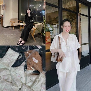 Set bộ quần dài rộng đi dạo phố