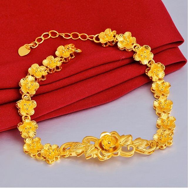 Lắc tay hoa màu vàng 24 cao cấp mẫu mới về