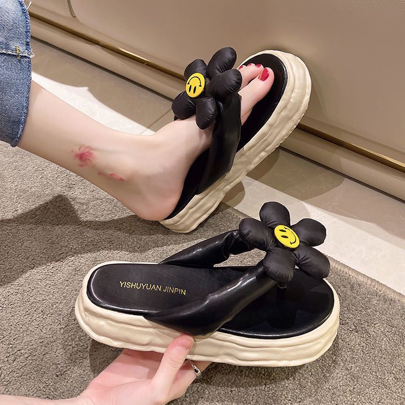 Dép Đế Dày Đính Hoa Thiết Kế Thoải Mái Cho Nữ