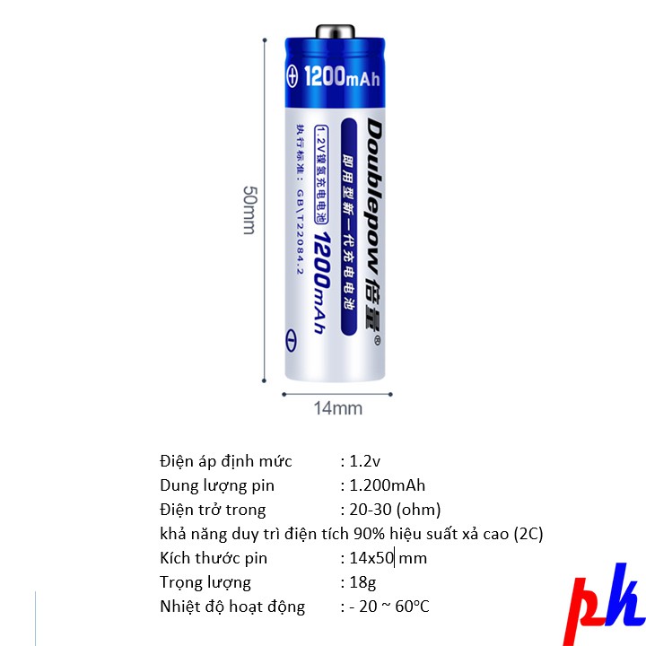 Combo 4 pin AA kèm sạc hãng Doublepow giá siêu tốt, bảo hành 1 tháng Pin mic không dây, camera, pin điều khiển