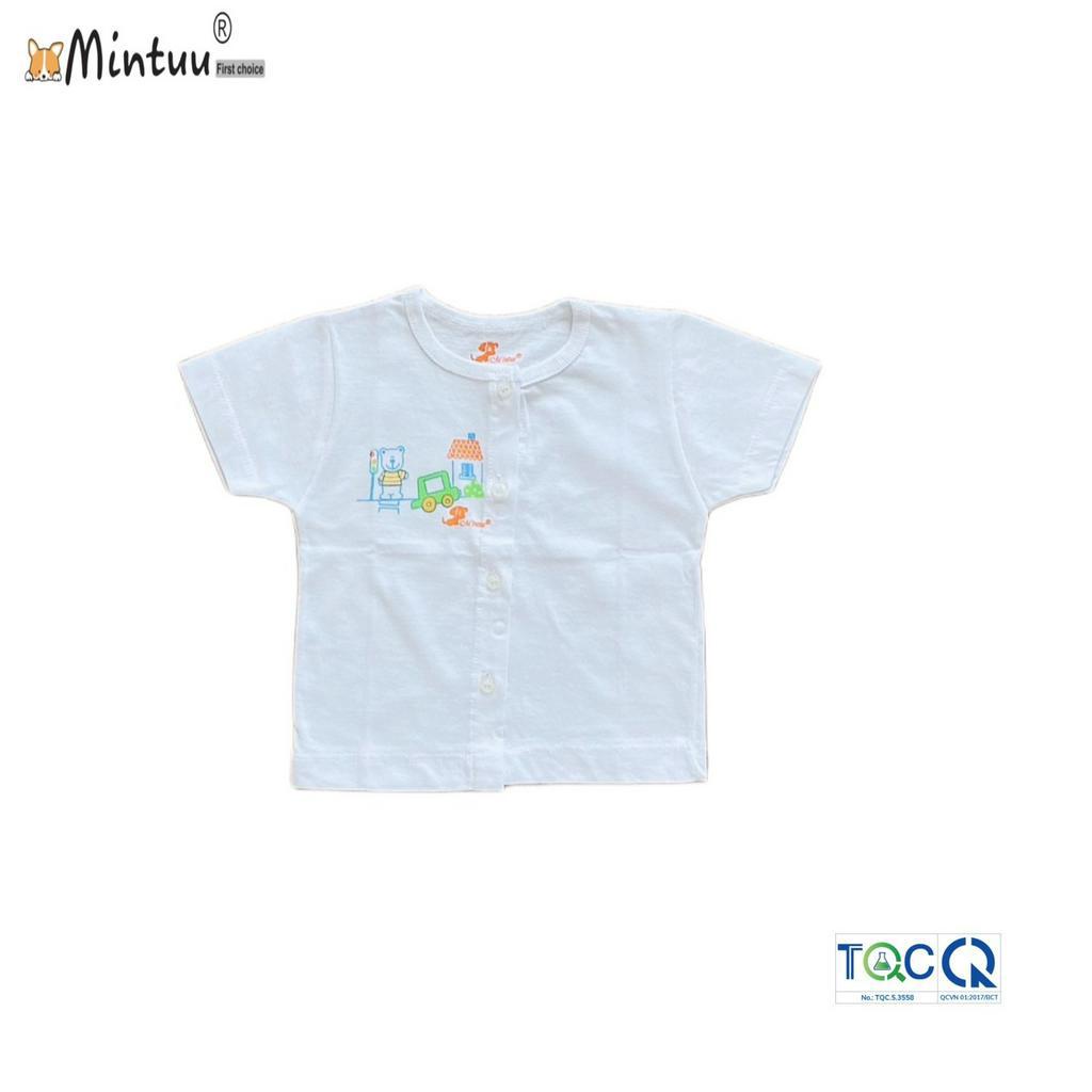 Set 2 áo sơ sinh cho bé cài giữa trắng tay ngắn, vải 100% cotton, thương hiệu MINTUU