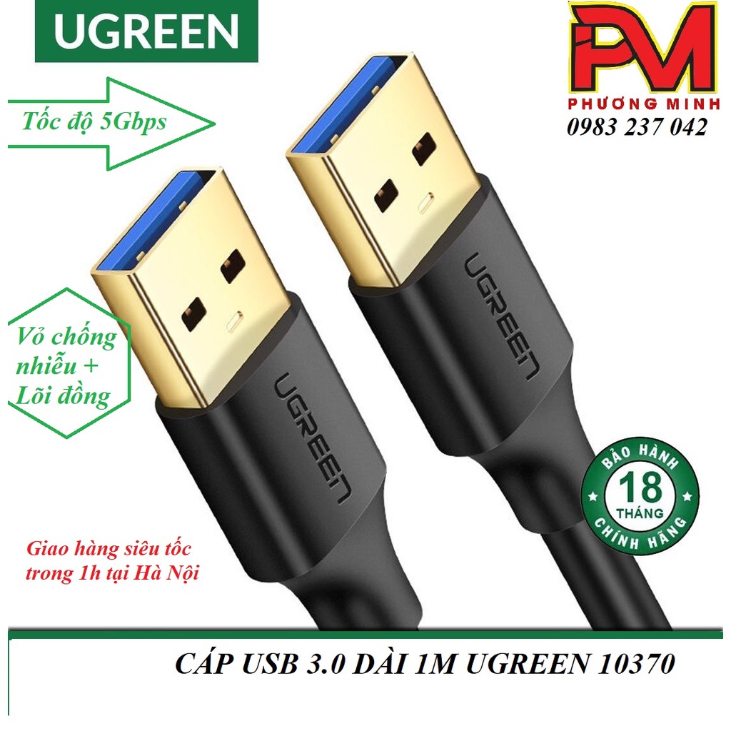 Cáp USB 3.0 hai đầu đực dài 1m cao cấp Ugreen 10370- Hàng chính hãng