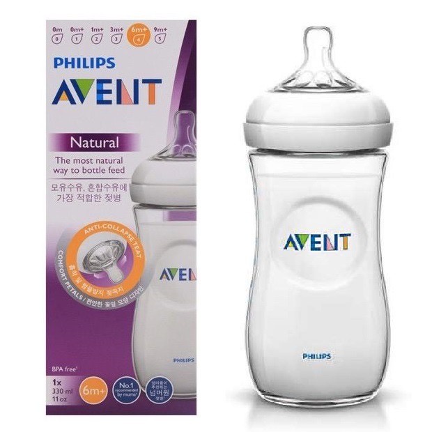 Bình sữa Philips Avent 330ml Natural Cổ Rộng Chống Đầy Hơi Chống Sặc - 1 Đổi 1 Nếu Lỗi NSX