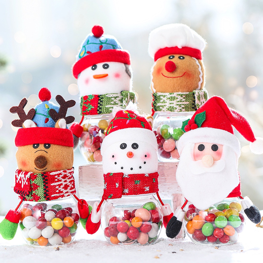 Hộp đựng kẹo hình ông già noel/người tuyết/tuần lộc sáng tạo treo cây thông trang trí lễ giáng sinh tiện dụng