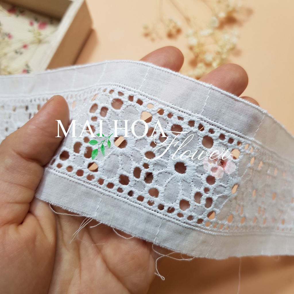 [Size 5cm] Dây ren cuộn thô boi hoa B6 dùng làm ren viền trang trí quần áo Maihoafabric