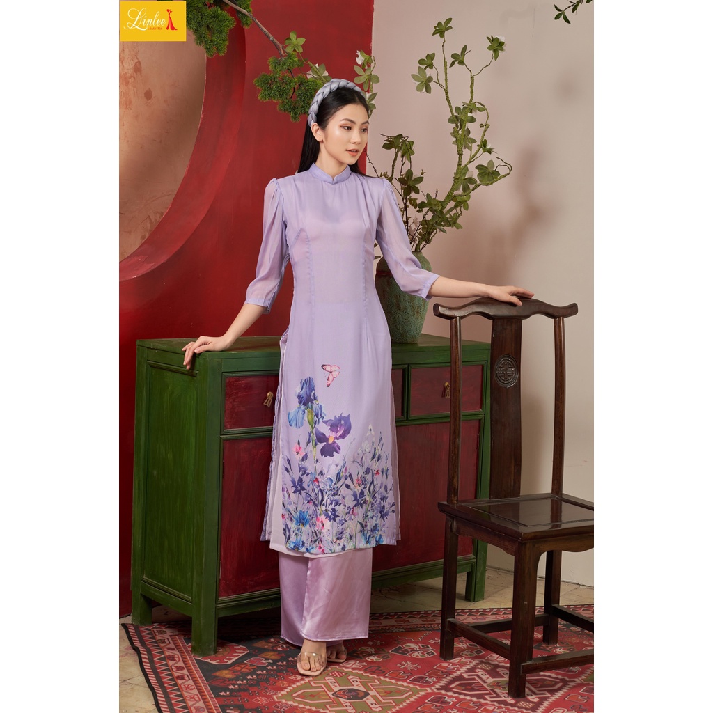 Áo dài voan 🎀FREESHIP🎀Áo dài phối hoa nổi bật ao dai cach tan