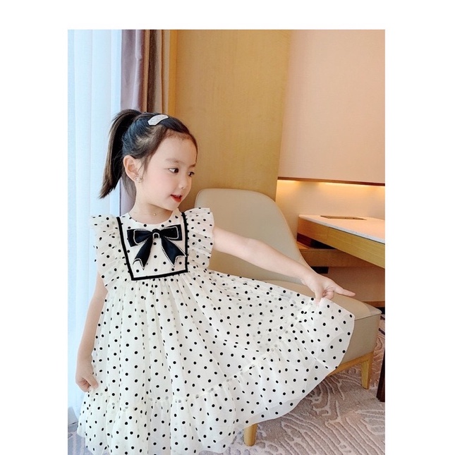 Váy bé gái, vây voan chấm bi kèm nơ siêu xinh cho bé, váy voan cánh tiên bé gái