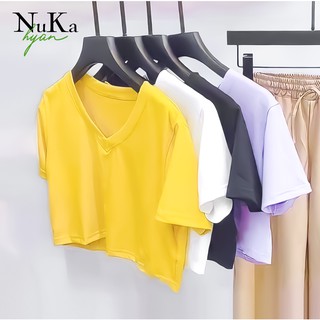 Áo thun croptop cổ tim trơn nữ xinh xắn - hy an