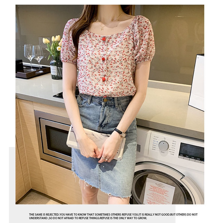 Áo chiffon Ngắn Tay Họa Tiết Hoa Thời Trang Mùa Hè Phong Cách Hàn Quốc Dành Cho Nữ