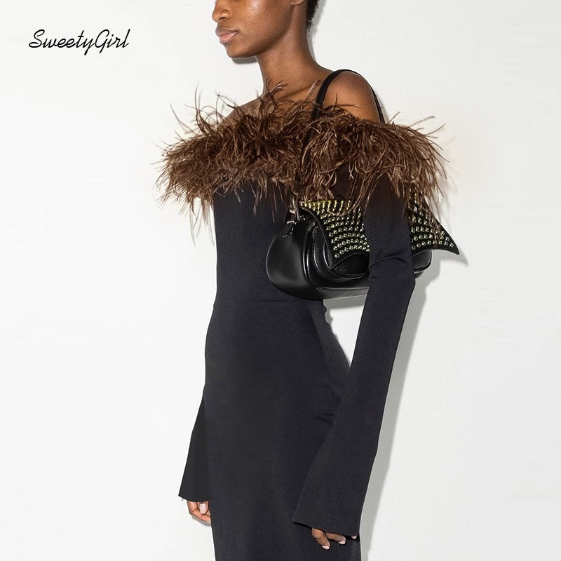 Đầm Maxi Tay Dài Hở Vai Màu Trơn Thời Trang 2022 Dành Cho Nữ