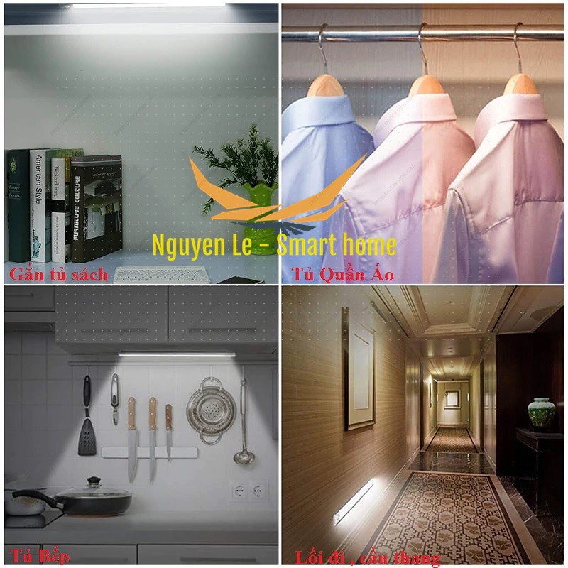 Bộ đèn LED cảm ứng tiện dụng gắn tủ quần áo , tủ chén ,tự động sáng , tích hợp pin sạc.