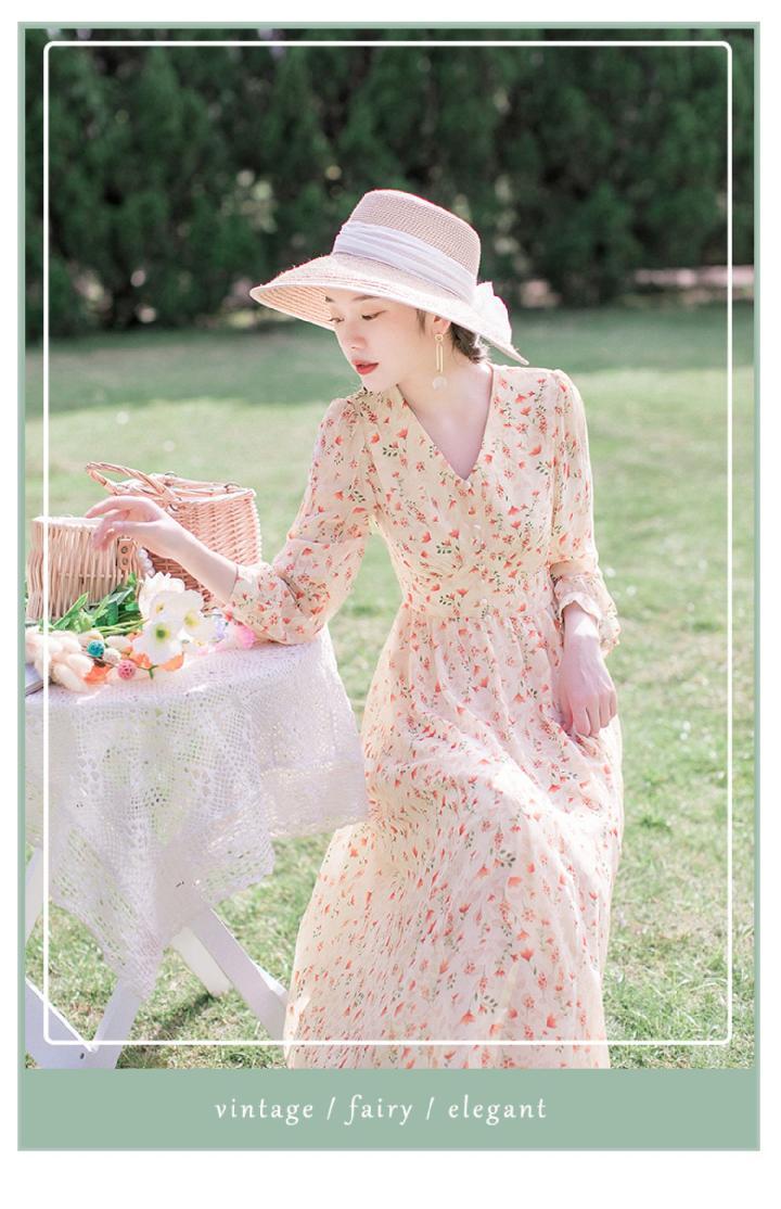 Đầm maxi tay dài cổ chữ V thiết kế hoa xinh xắn cho nữ cỡ S - 2XL | BigBuy360 - bigbuy360.vn