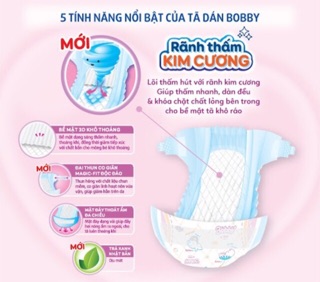 Tã dán Bobby M76/L68/XL62/XXL56 mới Bỉm