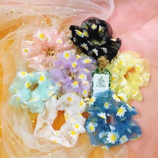 CỘT TÓC VẢI SCRUNCHIES HOA CÚC HOẠ MI ( HOẠ TIẾT IN) ẢNH THẬT